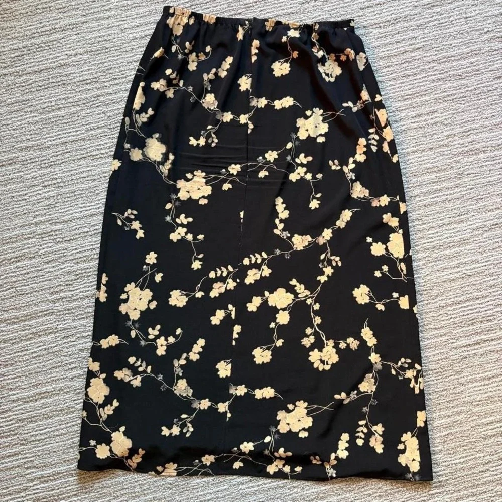 90s Joan Leslie floral maxi skirt a-line whimsigoth black cream women's L 10 12 - Picture 5 of 7